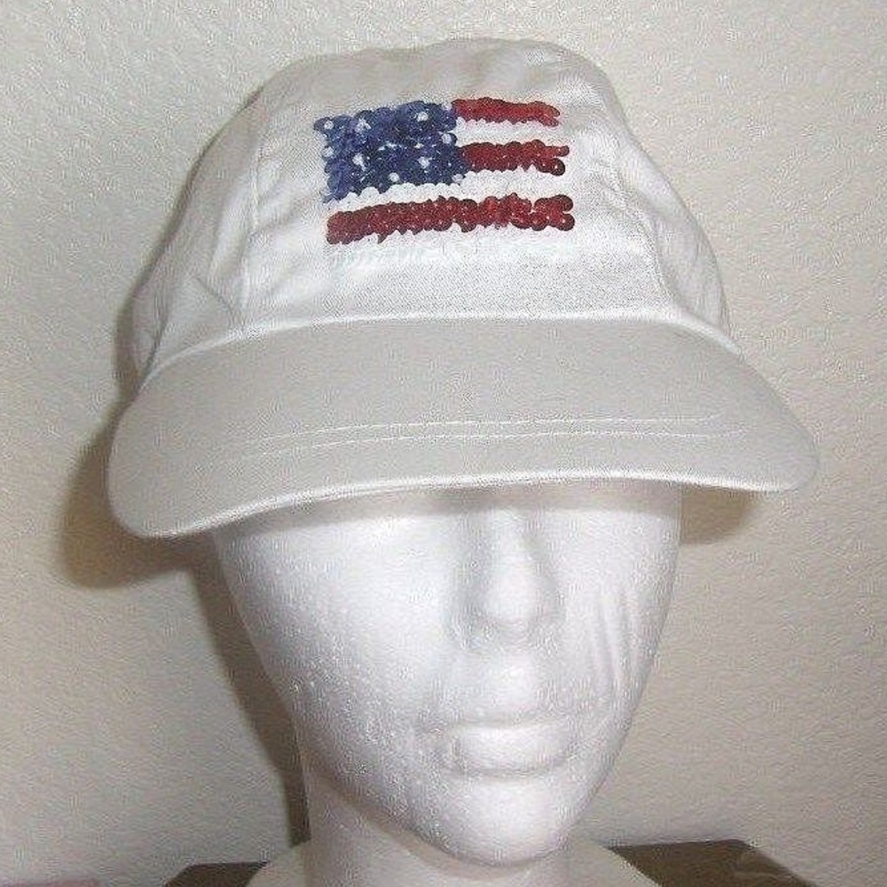 Vintage American Flag Red White Blue Sequins Cap